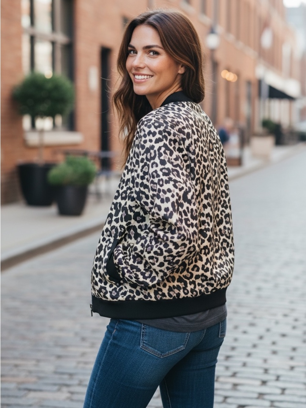 Stella & Dot Leopard Cheetah Satin Full Zip Jacket